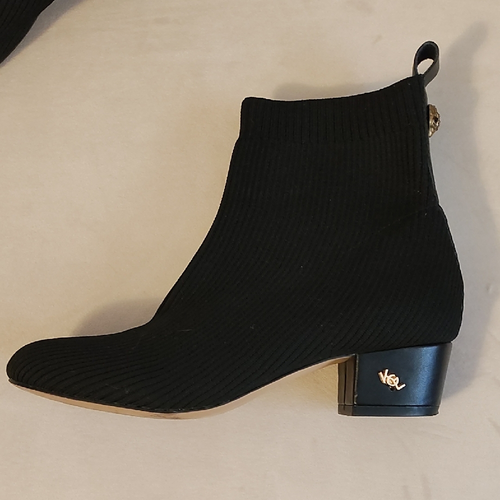 Kurt Geiger Black Mini Elmer Strech Sock Ankle Booties with Gold Detail - Picture 2 of 10